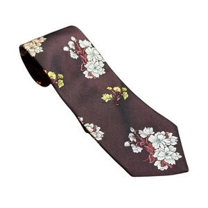 Mr. John by Beau Brummell VTG Mens‎ Tie Brown Floral Yellow White 80s Grandpa